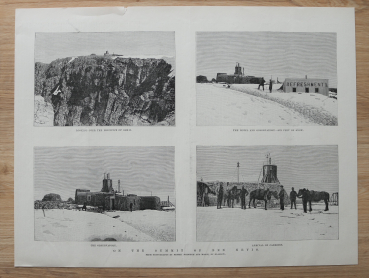 Holzstich Schottland 1885 Am Gipfel von Ben Nevis